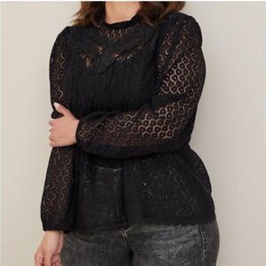 Torrid Mixed Lace High Neck Top Black  Plus size 2